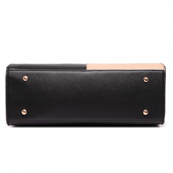 LT1666 - Miss Lulu Split Front Design Medium Tote Handbag Black and Light Brown LT1666 - Miss Lulu Split Front Design Medium Tote Handbag Black and Light Brown